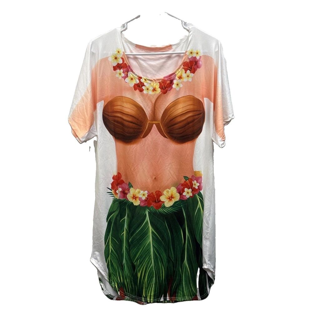 Seizesoul Women Beach Cover Up Bikini Body Printed T Shirt Short M Hawaiian